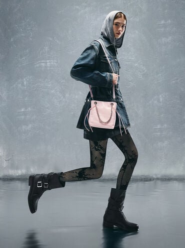 Arya Braided-Strap Double-Handle Crossbody Bag, Cotton Candy Pink, hi-res