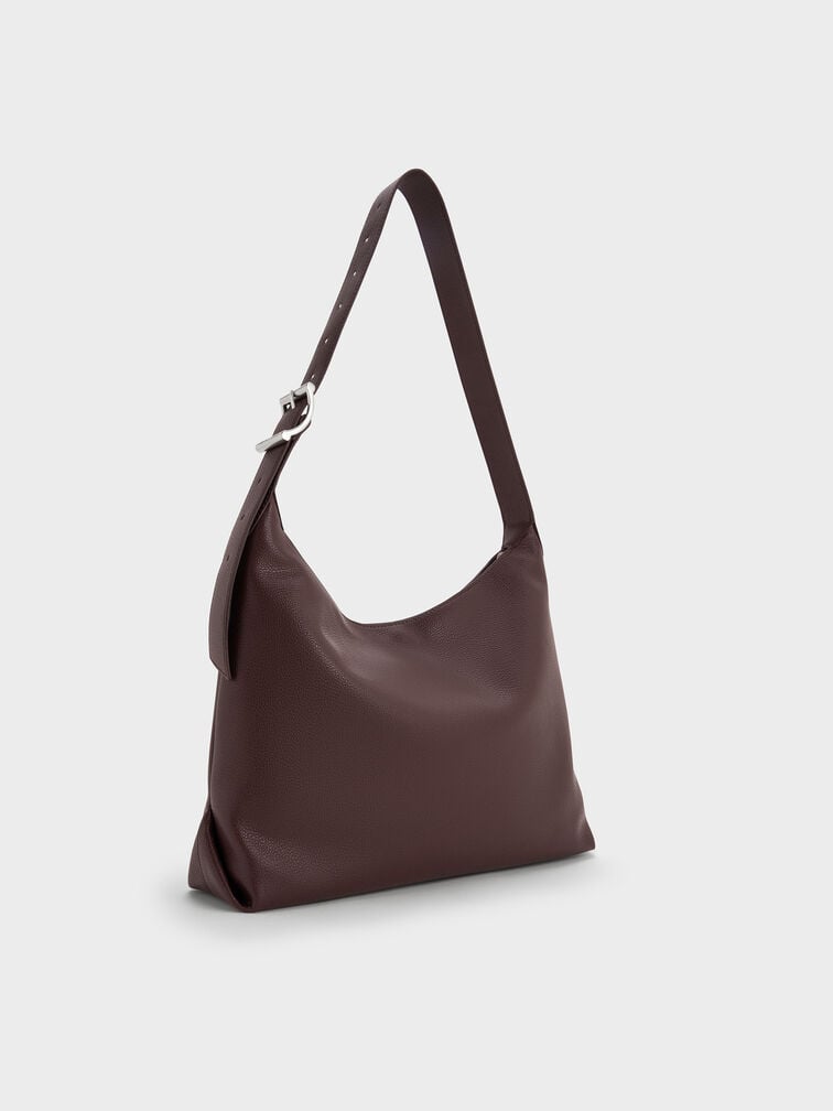 Gwynne Buckle-Strap Hobo Bag, Plum, hi-res