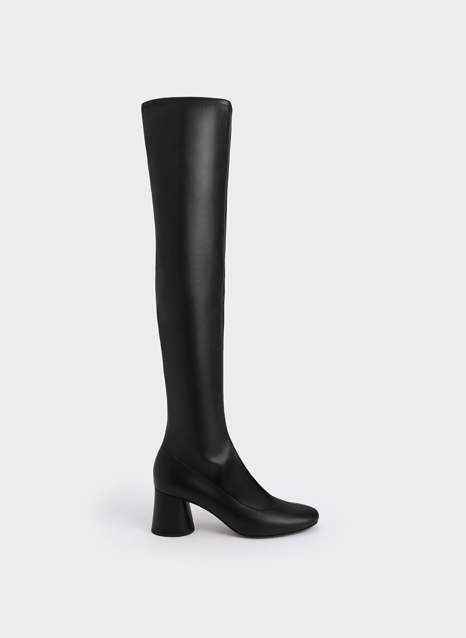 Cylindrical Heel Thigh-High Boots, Black, hi-res
