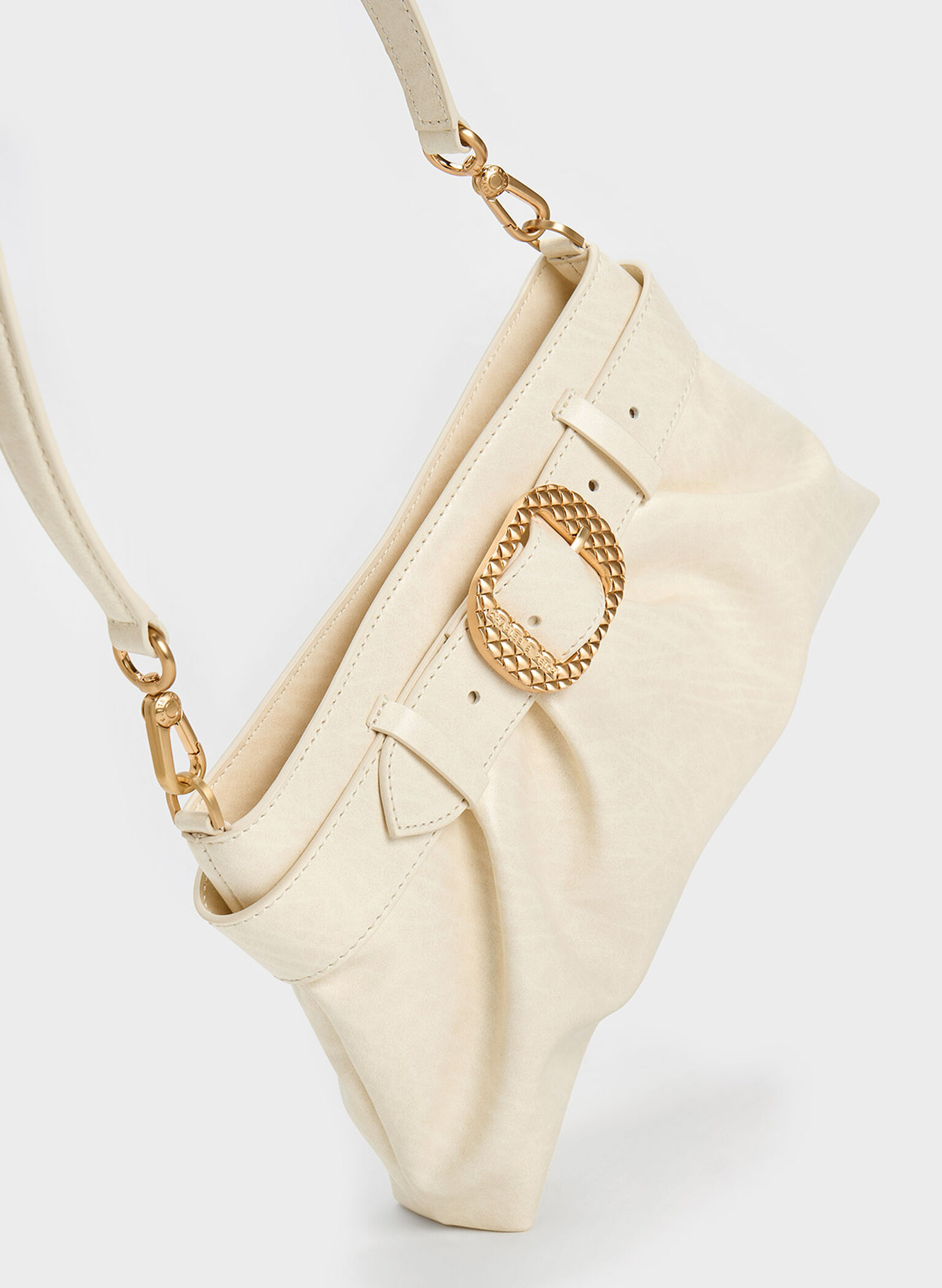 Avis Belted Ruched Shoulder Bag, Cream, hi-res