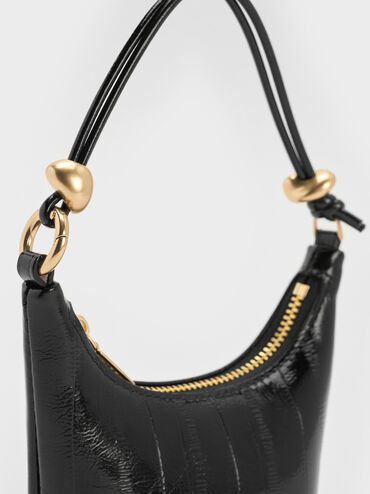 Micro Augustine Eel-Effect Chain-Handle Bag, Black, hi-res