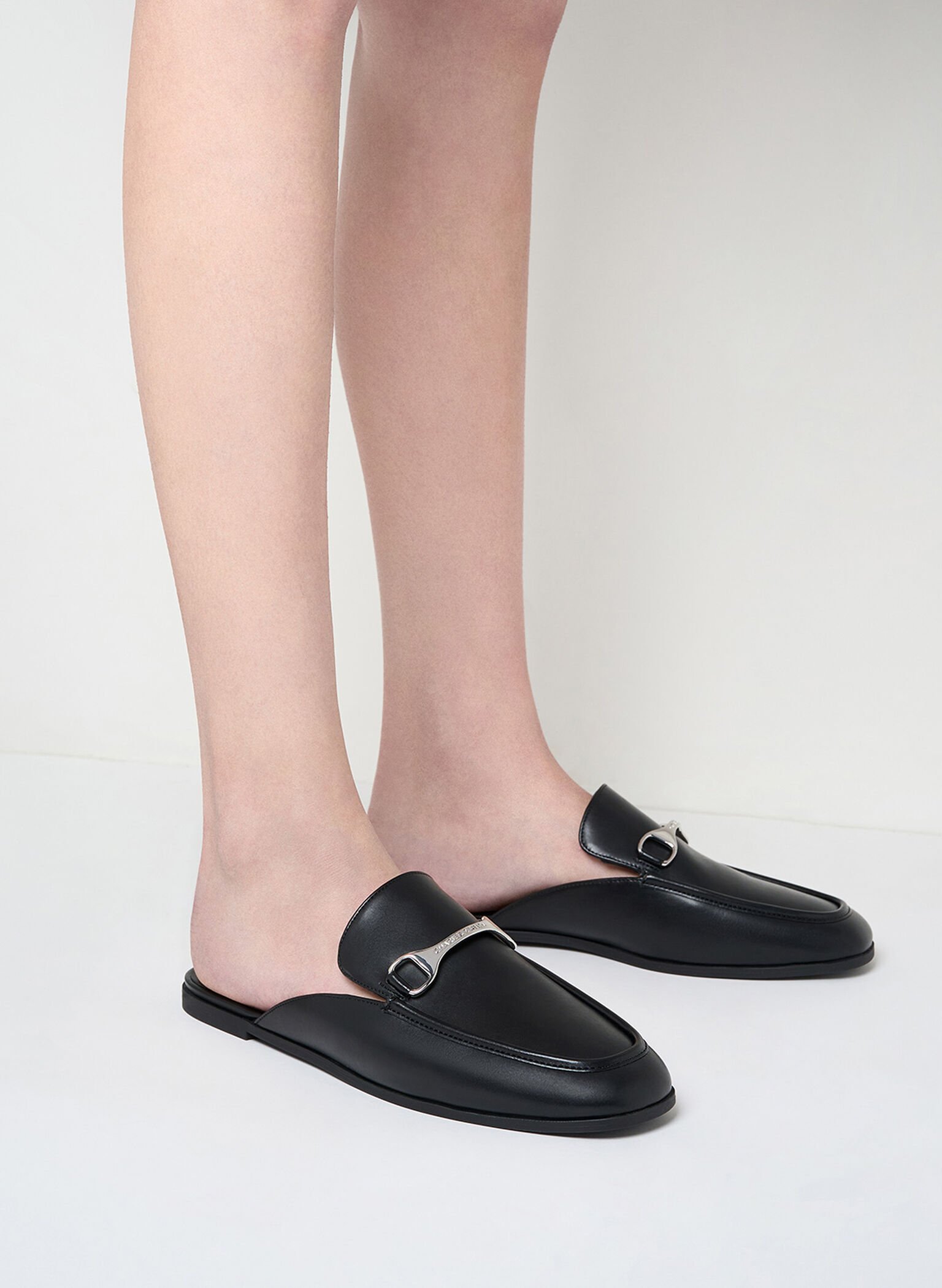 Leslie Metallic-Accent Mules, Black, hi-res