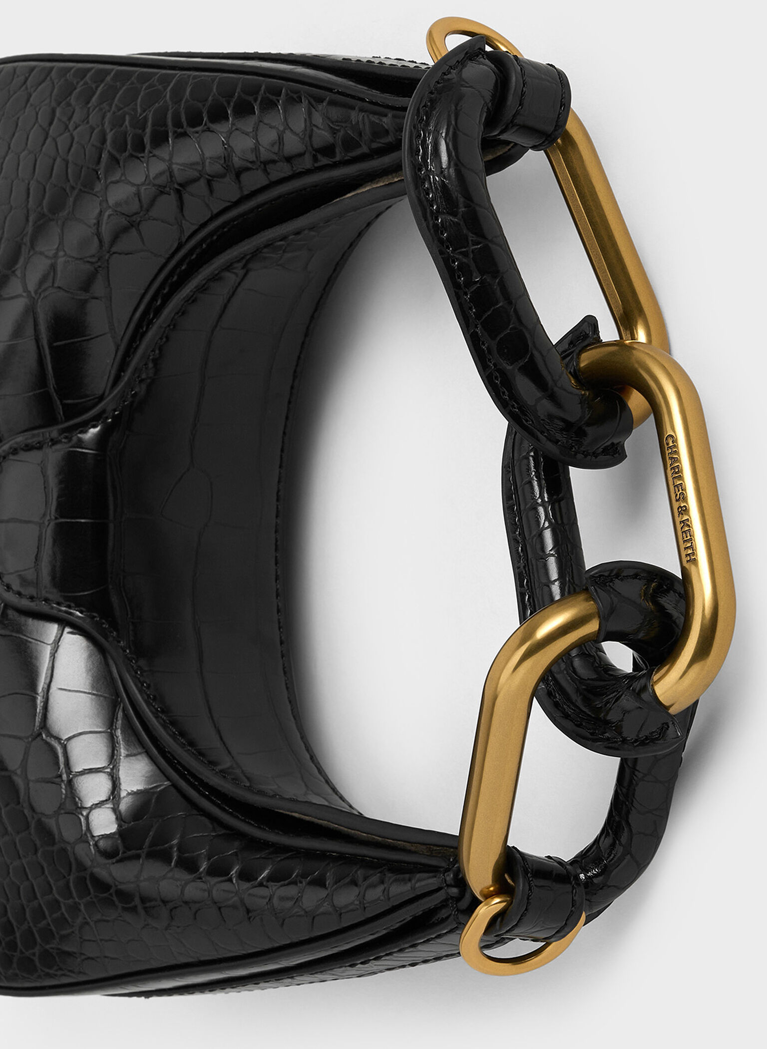 Mini Kora Croc-Effect Chain-Link Moon Bag, Black, hi-res
