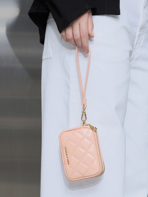 Apfra Quilted Wristlet Pouch, Pink, hi-res