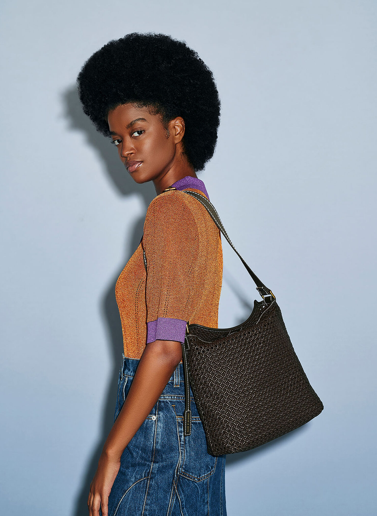 Cecily Woven Large Shoulder Bag, Dark Moss, hi-res