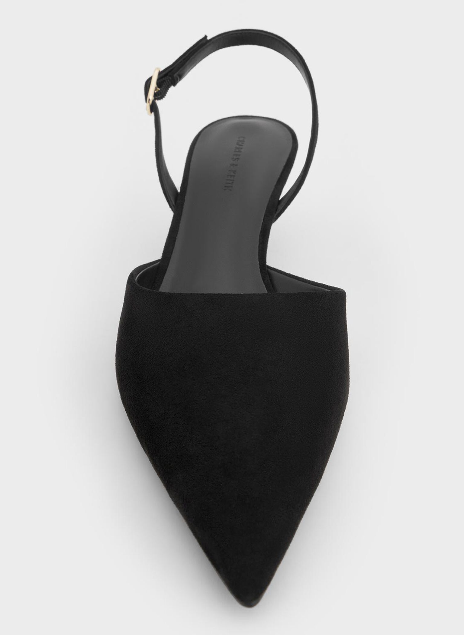 Faux Suede Pointed-Toe Slingback Kitten Heels, Black Textured, hi-res