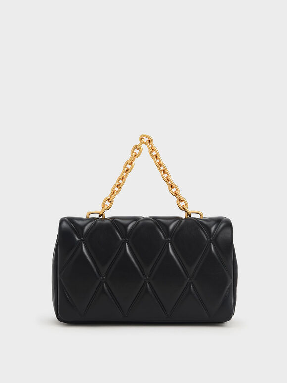 Candy Chain-Handle Quilted Bag, Black, hi-res
