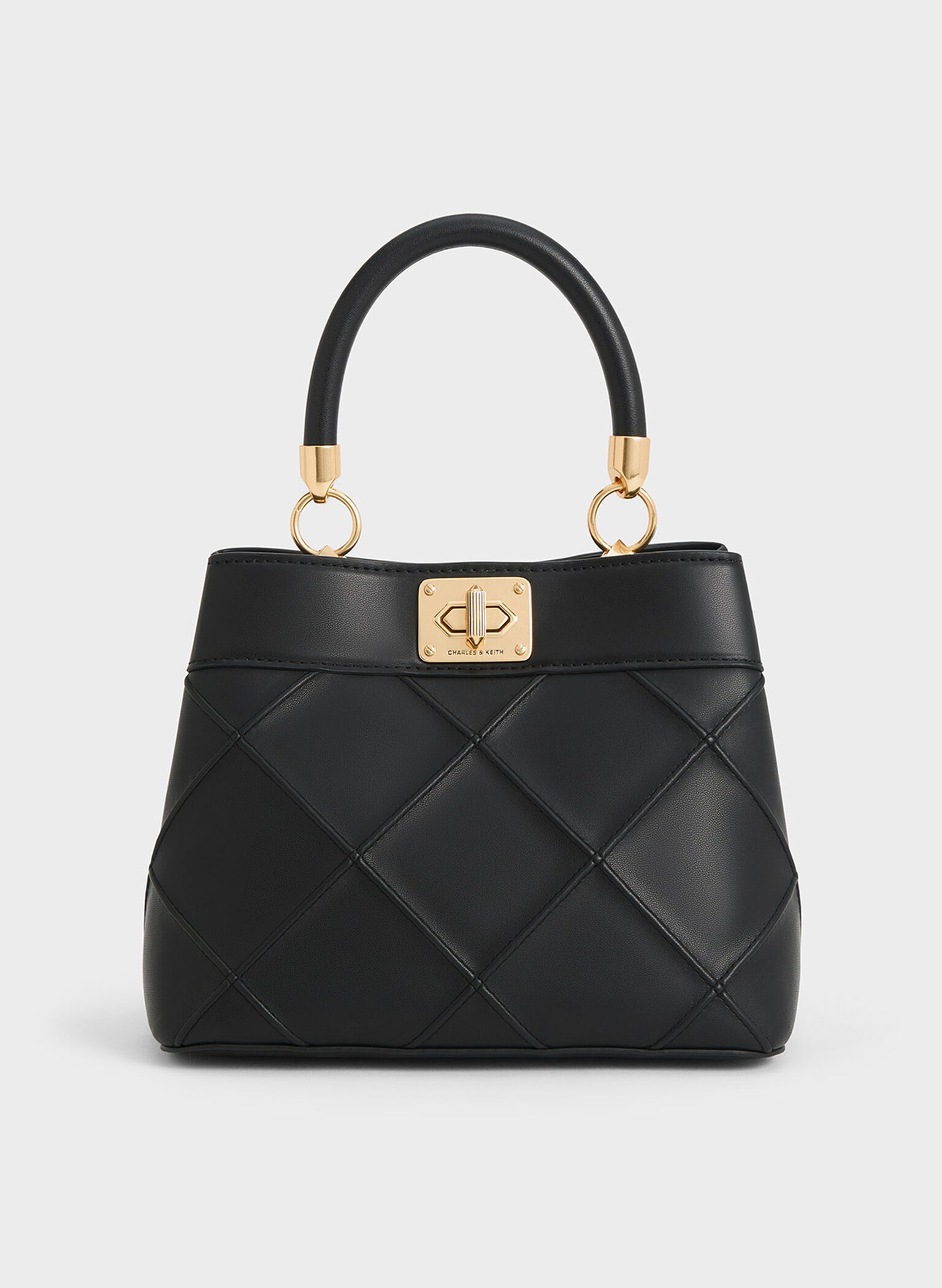 Eleni Quilted Top Handle Bag, Black, hi-res