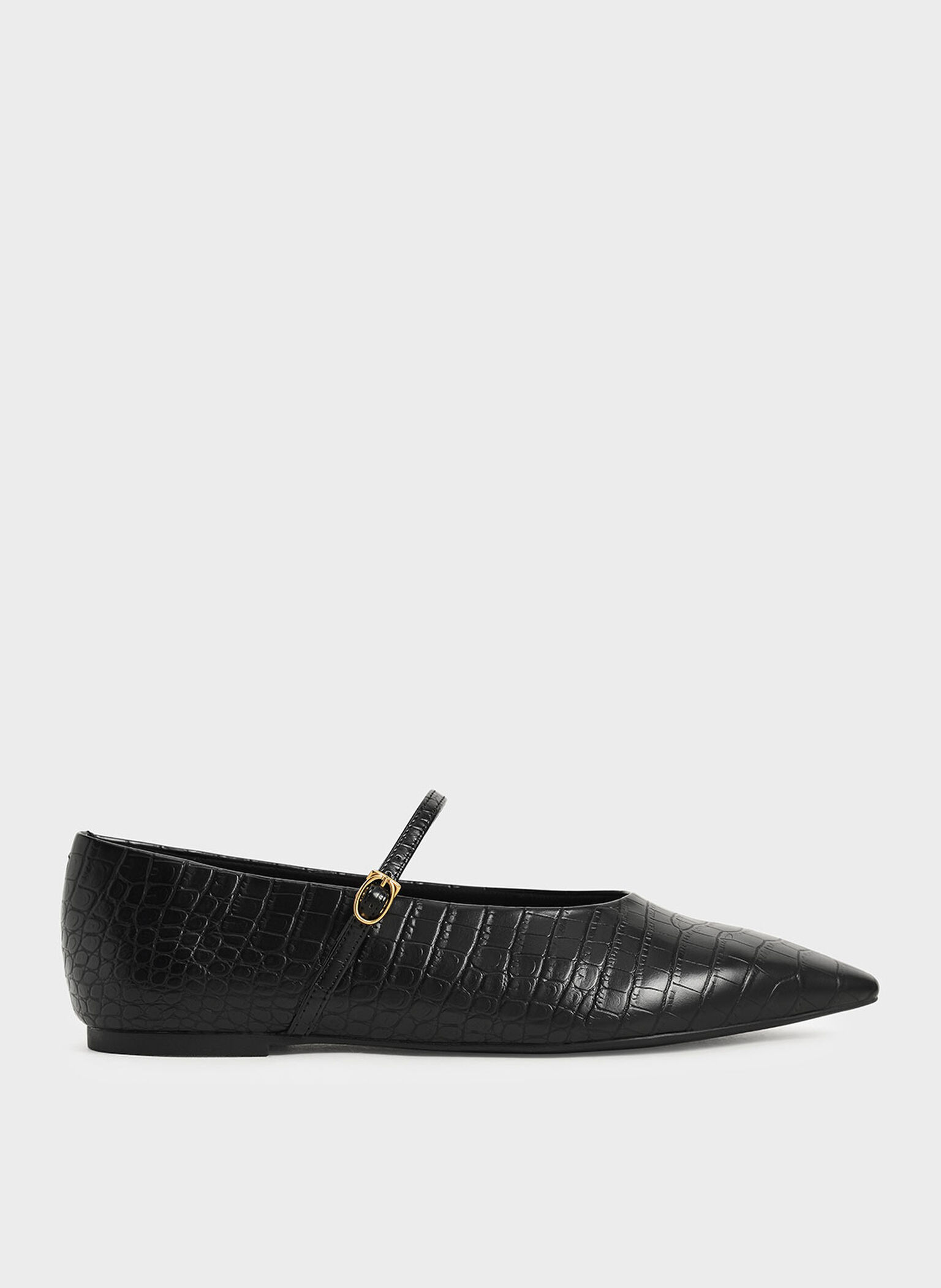Croc-Effect Mary Jane Flats, Animal Print Black, hi-res