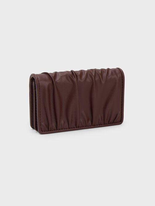 Aldora Ruched Card Holder, Dark Chocolate, hi-res