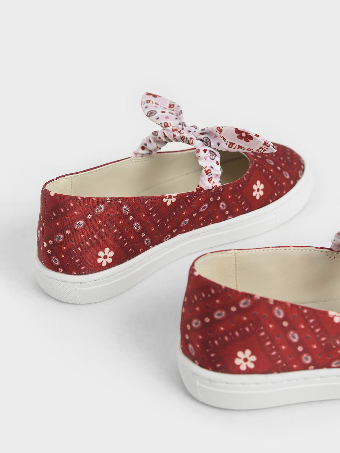 Girls' Bandana Print Slip-On Sneakers, Red, hi-res