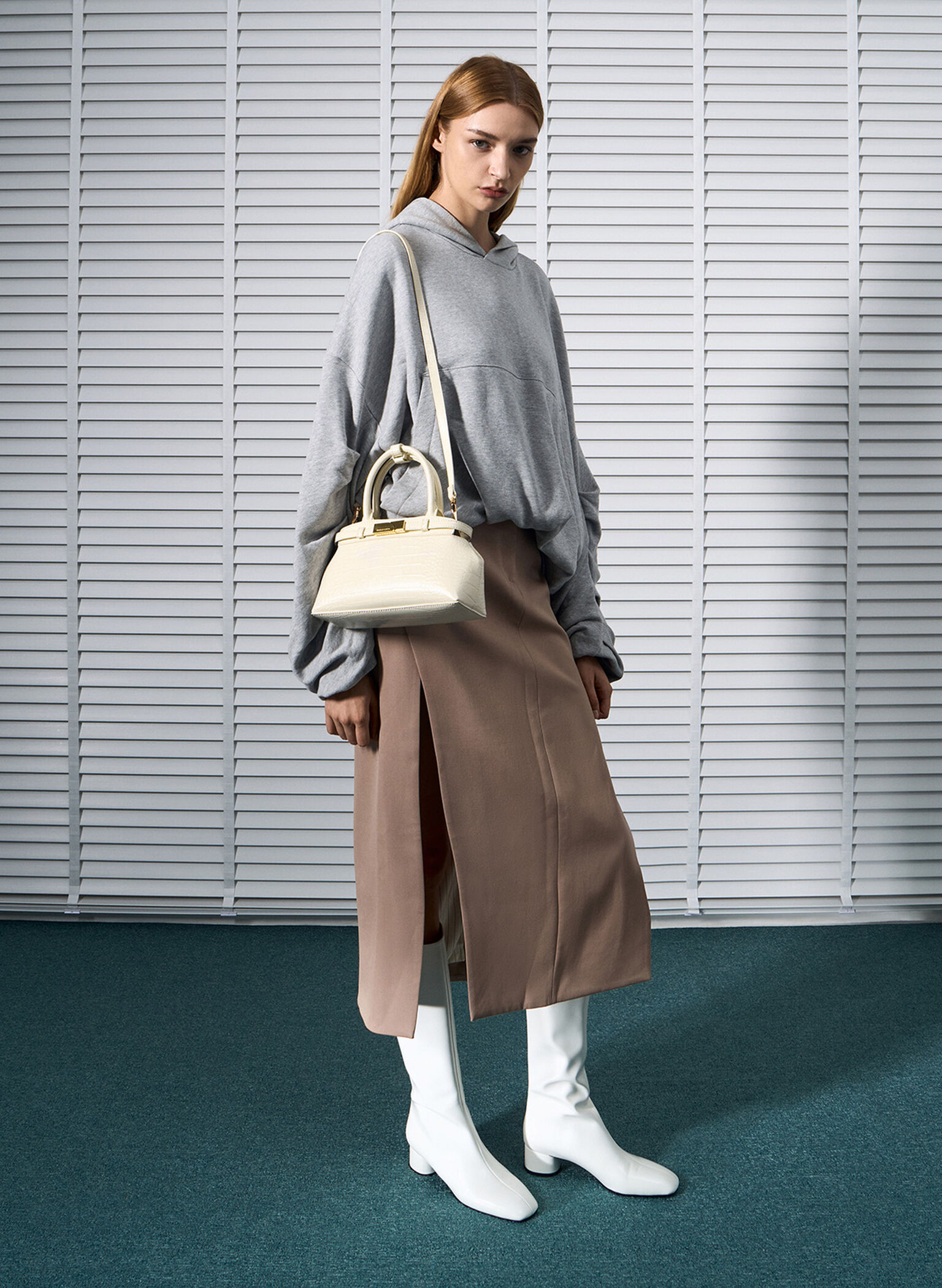 Aurelia Croc-Effect Metallic-Accent Elongated Tote, Cream, hi-res