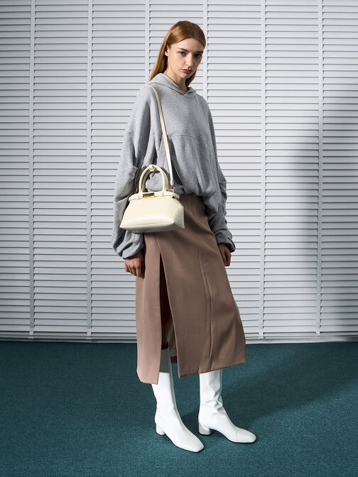 Aurelia Croc-Effect Metallic-Accent Elongated Tote, Cream, hi-res