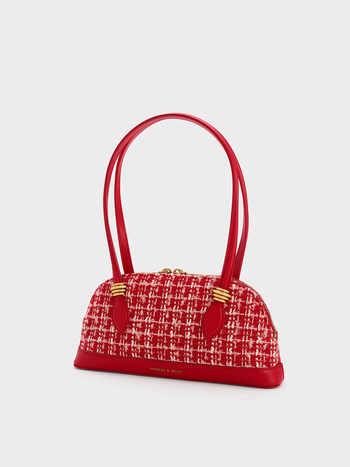 Trudy Tweed Elongated Handle Shoulder Bag Red