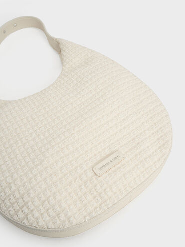 Textured Crescent Hobo Bag, Frosted White, hi-res