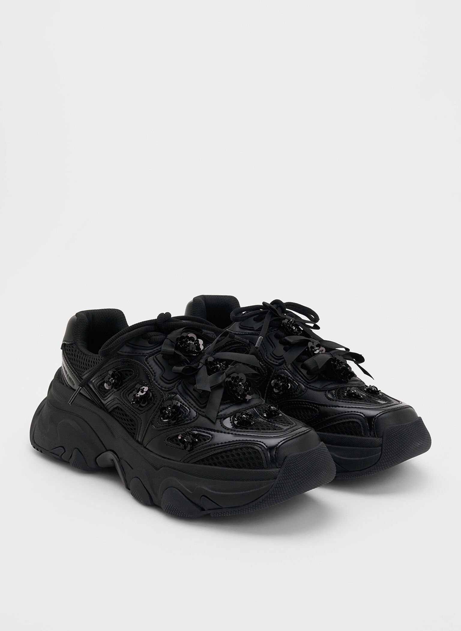 Gaskell Flower-Embellished Chunky Sneakers, Black, hi-res