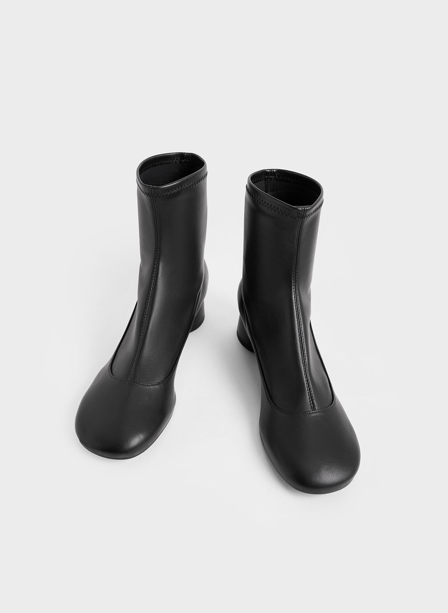 Stitch-Trim Cylindrical Heel Ankle Boots, Black, hi-res