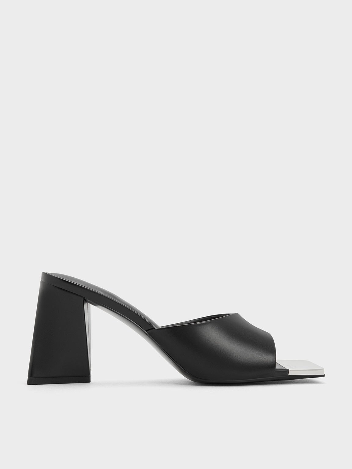 Metallic Cap Sculptural Heel Mules Black