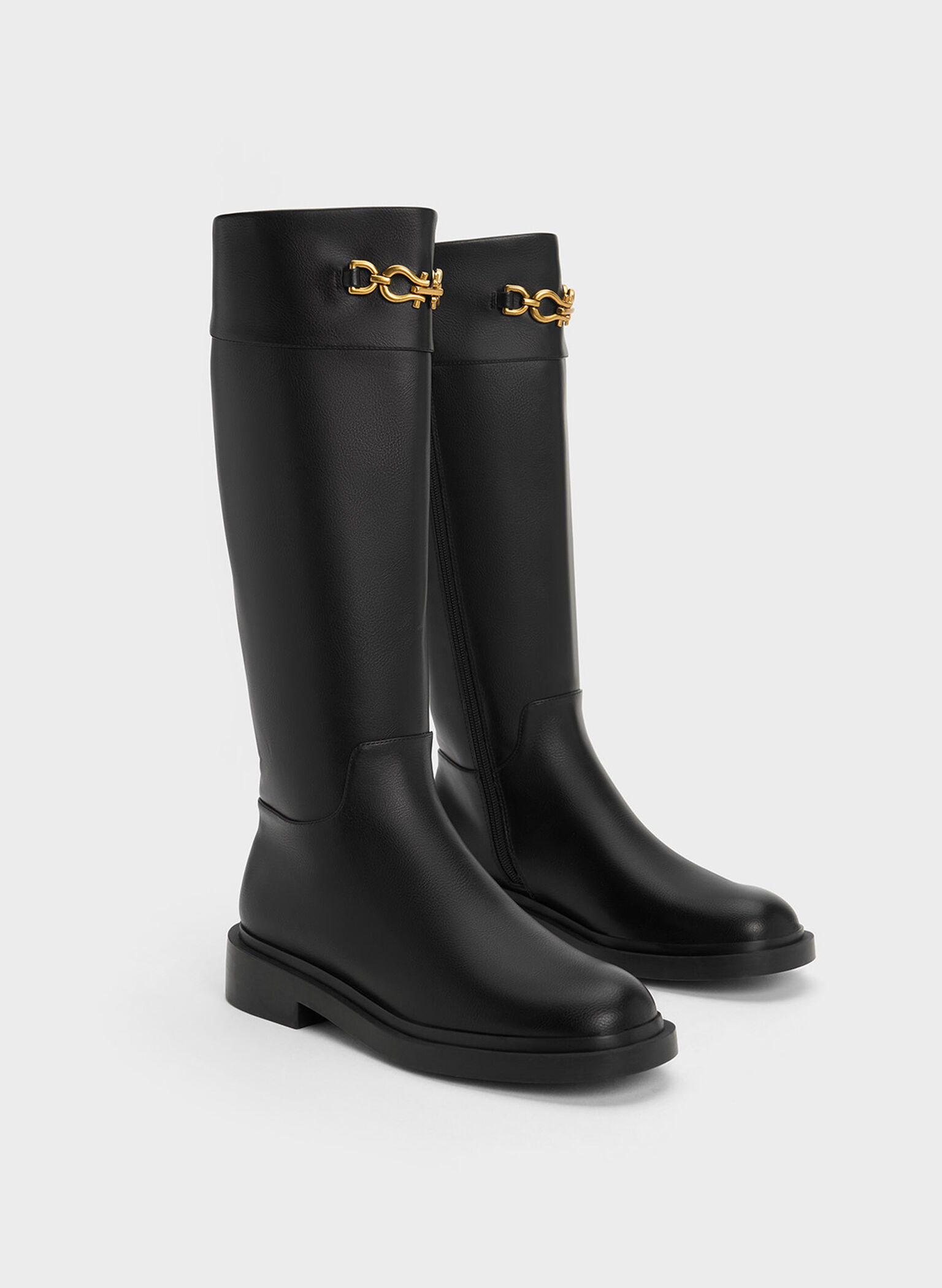 Bryn Metallic Chain Accent Knee-High Boots, Black, hi-res