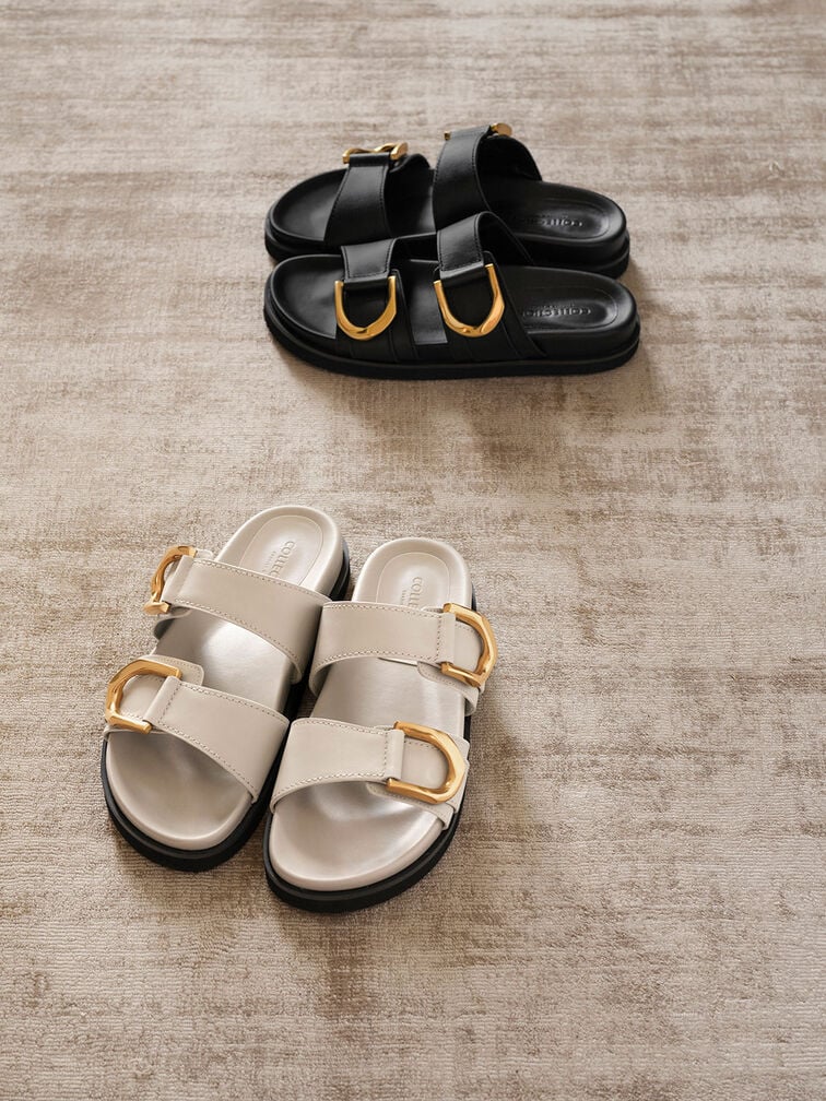 Gabine Buckled Leather Slides​, Chalk, hi-res