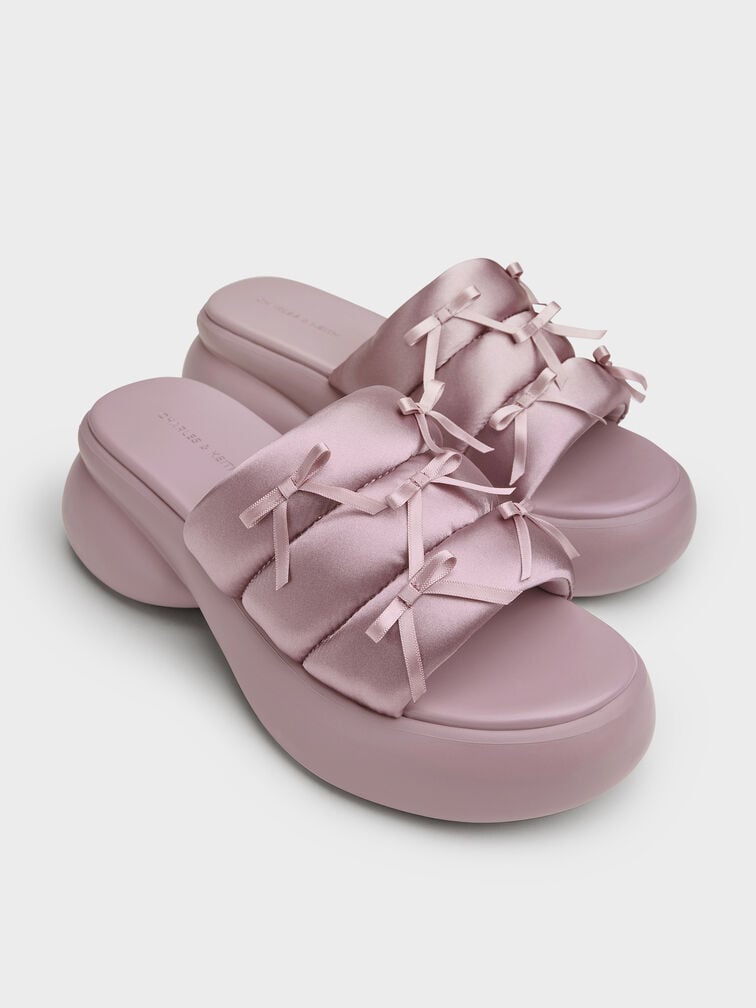 Recycled Polyester Bow Puffy Sports Sandals, Pink, hi-res