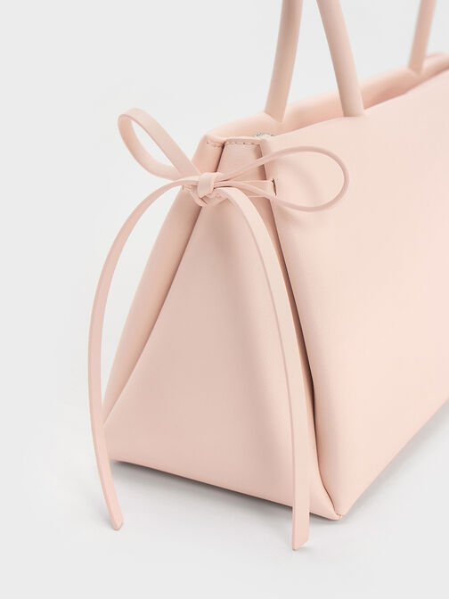 Hazel Bow Elongated Trapeze Shoulder Bag, Soft Pink, hi-res