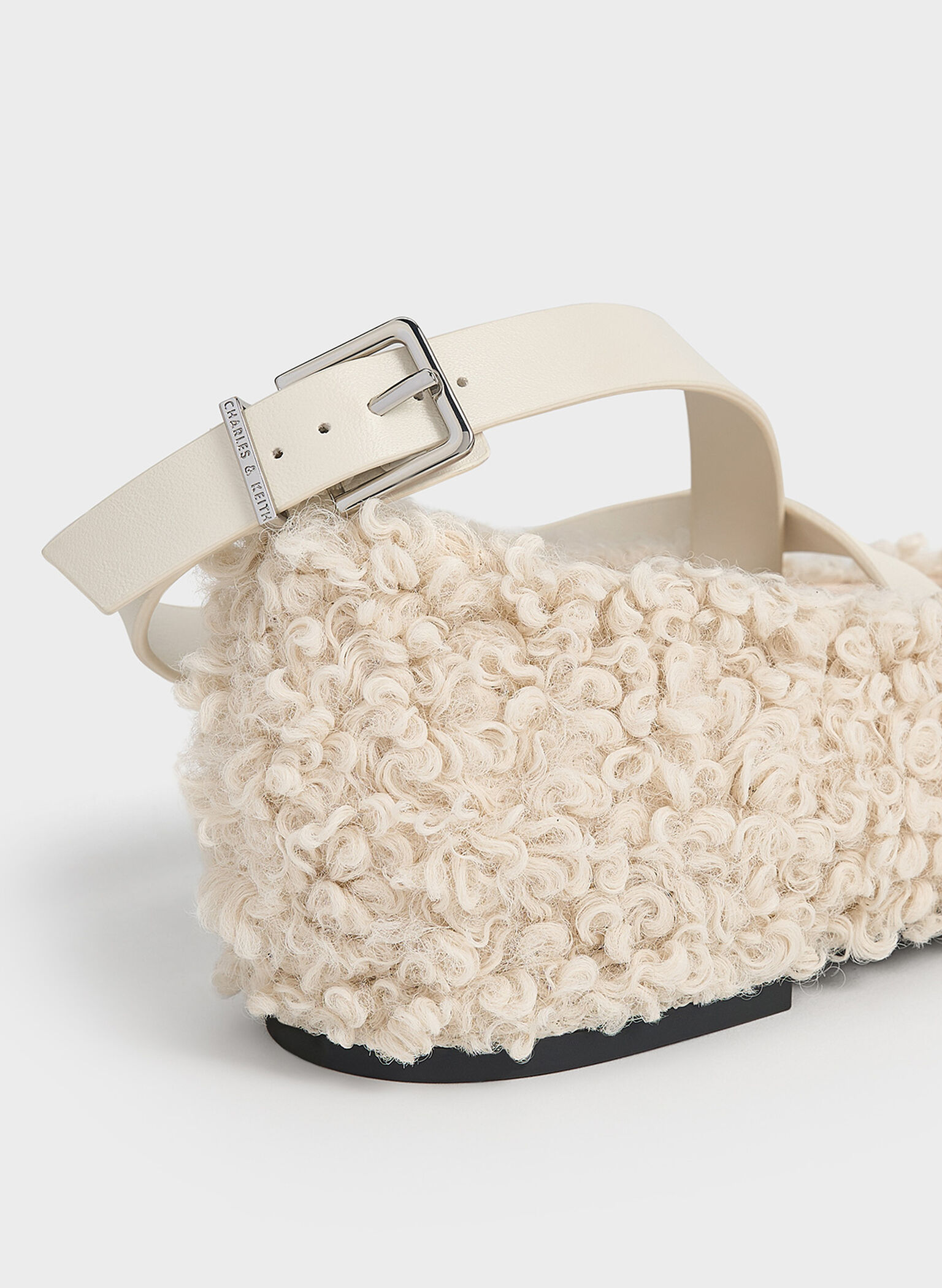 Margot Furry Crossover-Strap Ballet Flats, Chalk, hi-res