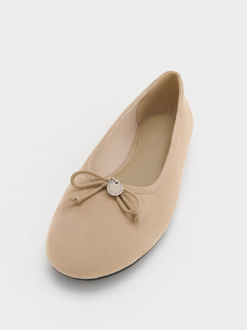Faux Suede Bow Ballet Flats, Sand, hi-res