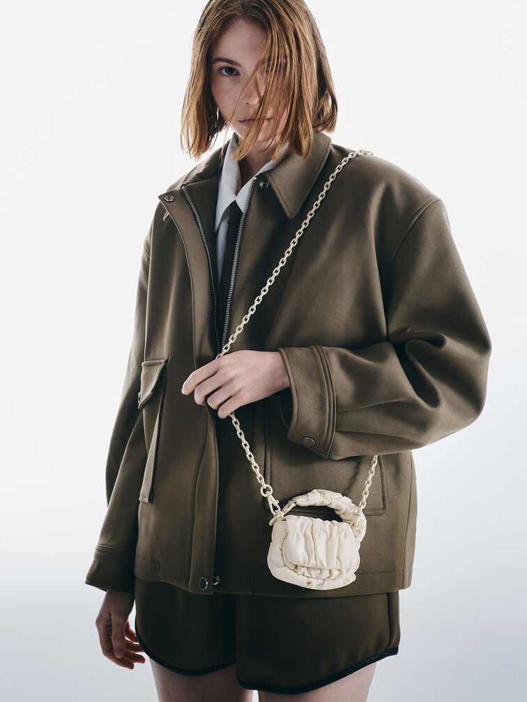 Klio Nylon Ruched Micro Bag Charm, Cream, hi-res