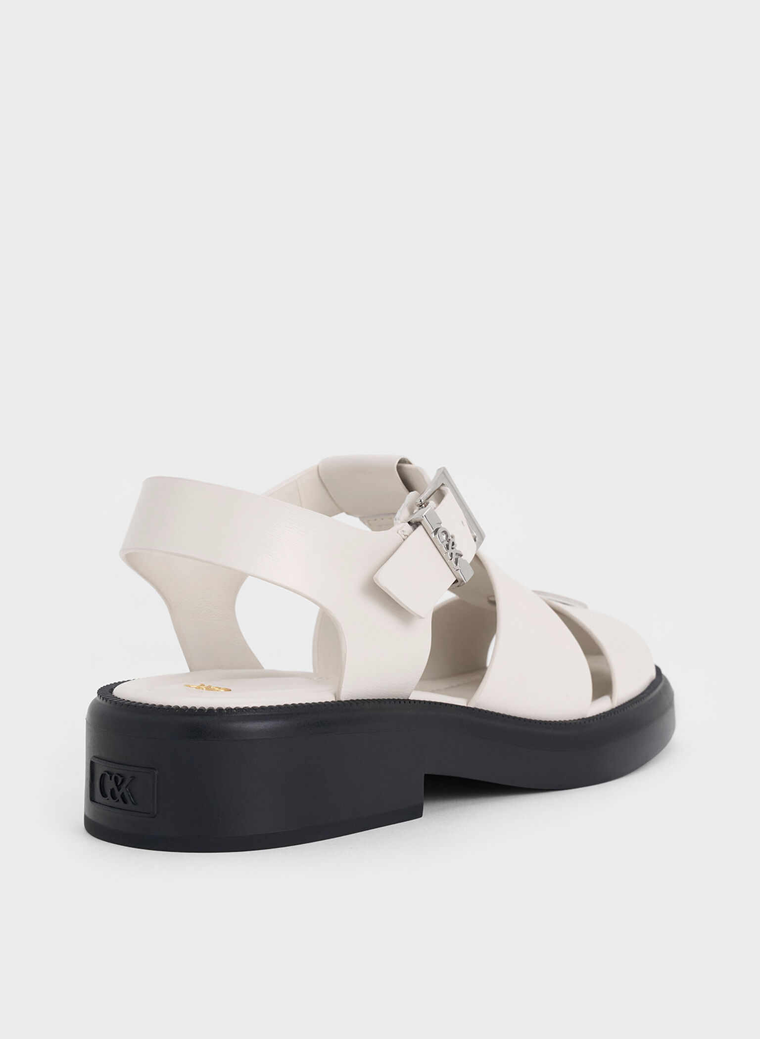 Leather Caged Sandals, Chalk, hi-res