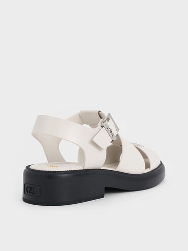 Leather Caged Sandals, Chalk, hi-res