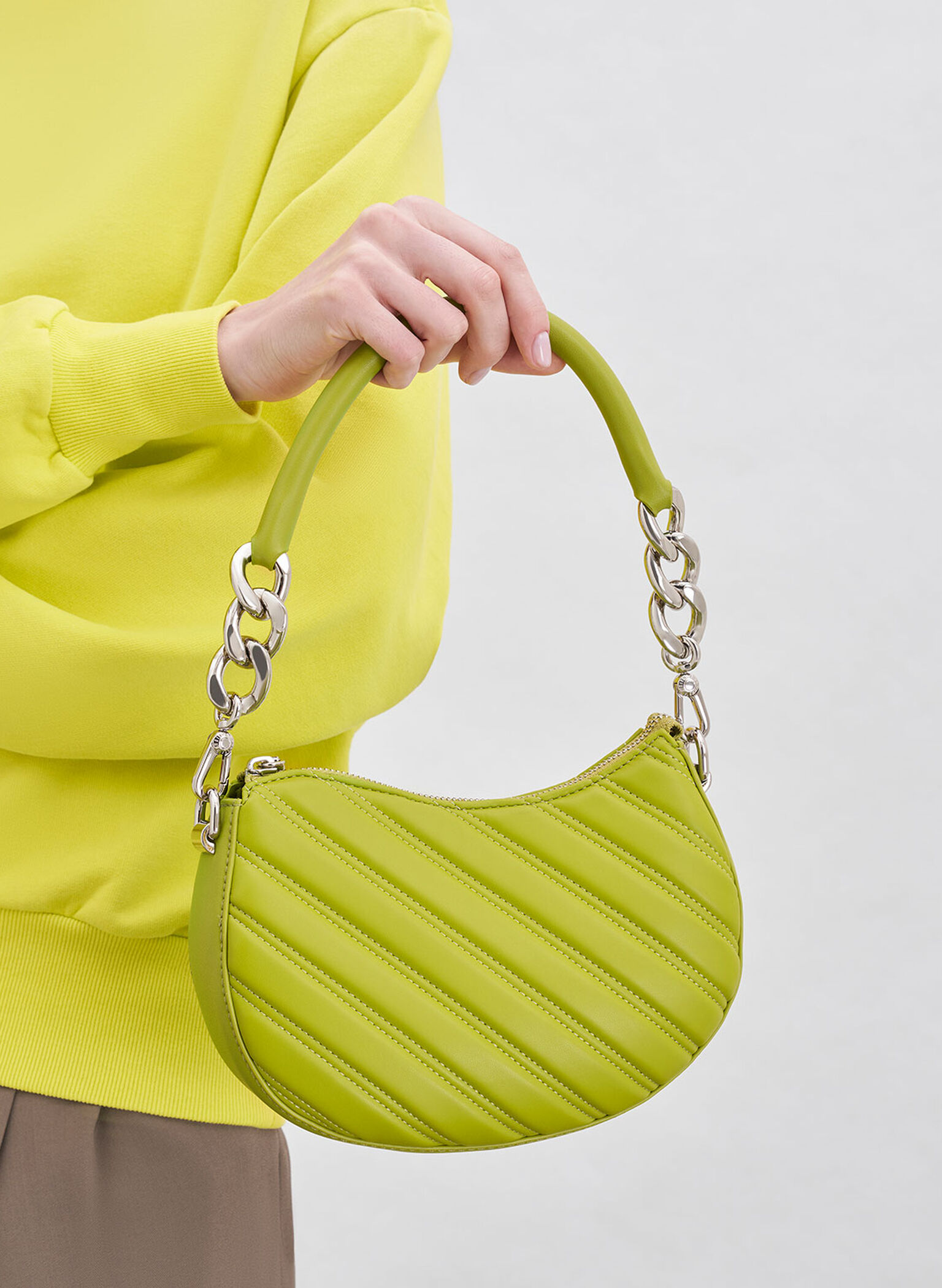 Freja Curved Panelled Bag, Lime, hi-res