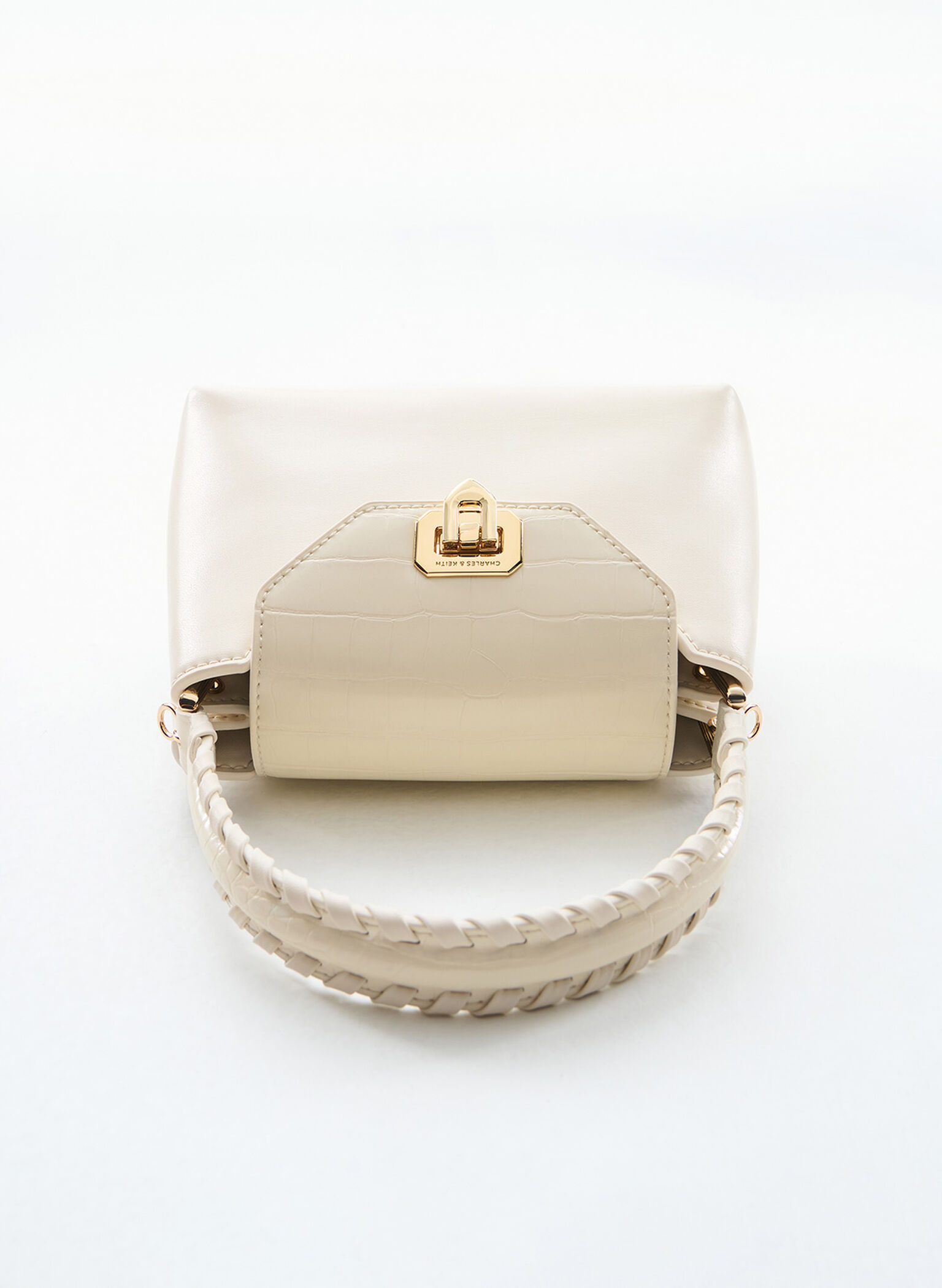 Arwen Croc-Effect Braided-Strap Top Handle Bag, Cream, hi-res