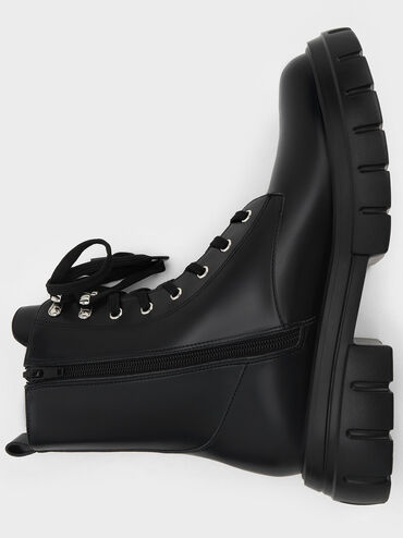 Lace-Up Ankle Boots, Black, hi-res