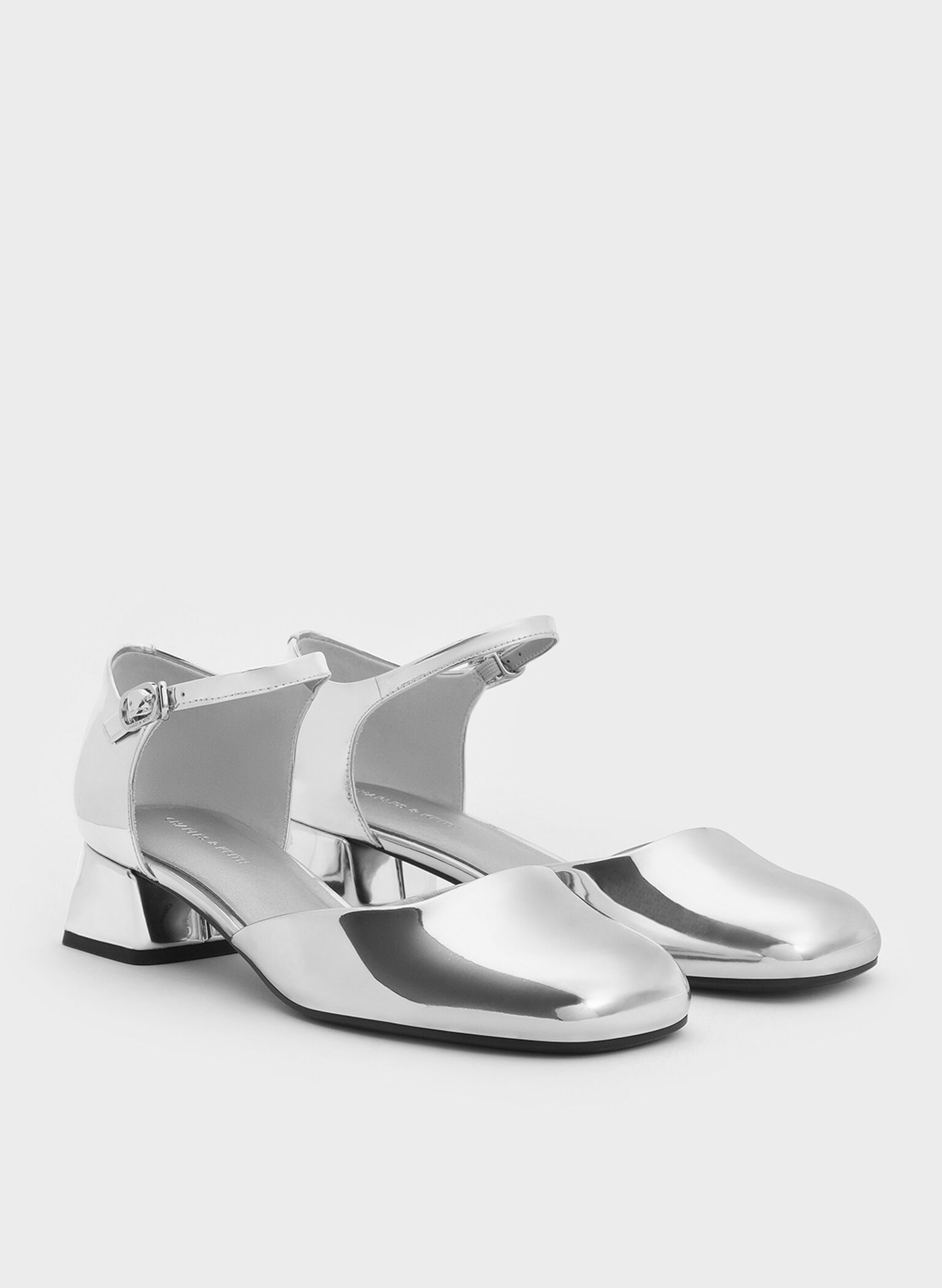 Metallic D'Orsay Ankle-Strap Pumps, Silver, hi-res