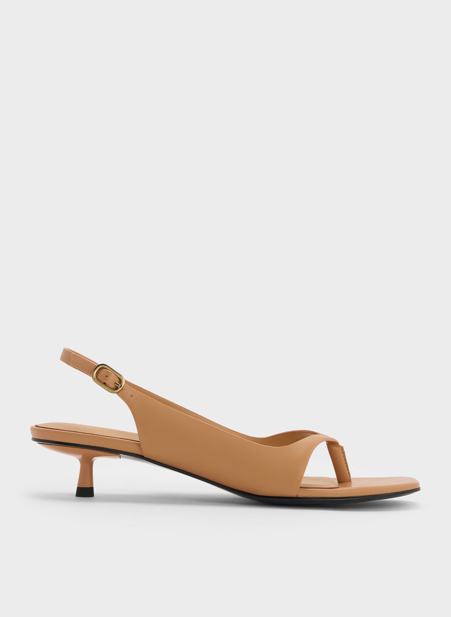 Rayne Square-Toe Kitten-Heel Thong Slingback Sandals, Cognac, hi-res