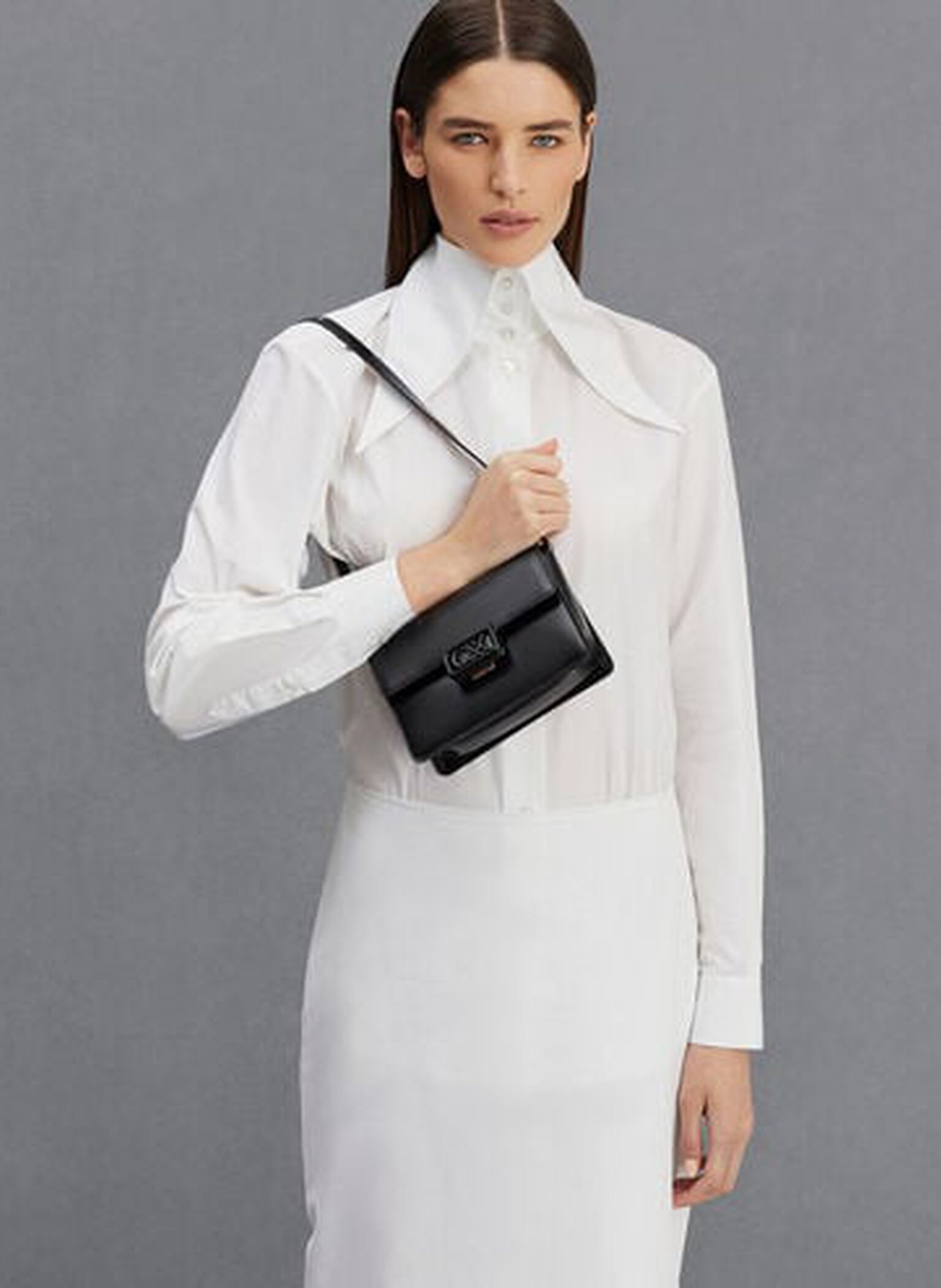 Leather Boxy Bag, Black, hi-res