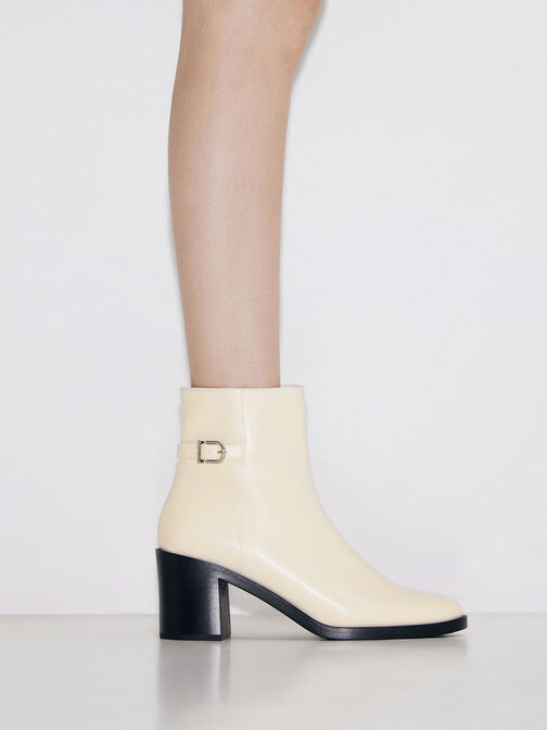 Side-Buckle Block Heel Ankle Boots, Chalk, hi-res