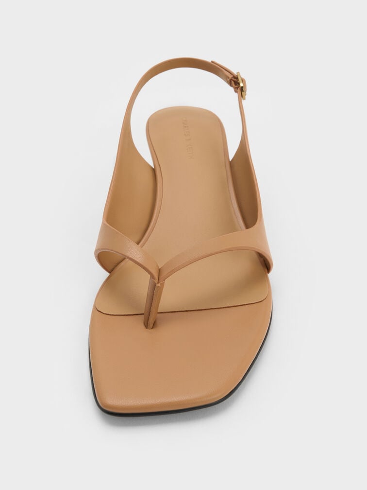 Rayne Square-Toe Kitten-Heel Thong Slingback Sandals, Cognac, hi-res