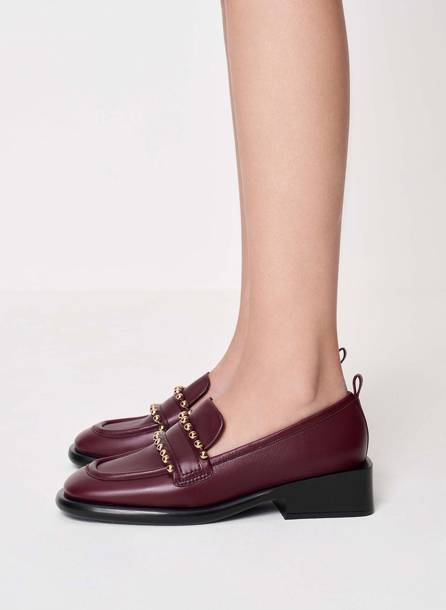 Studded Leather Penny Loafers, Prune, hi-res