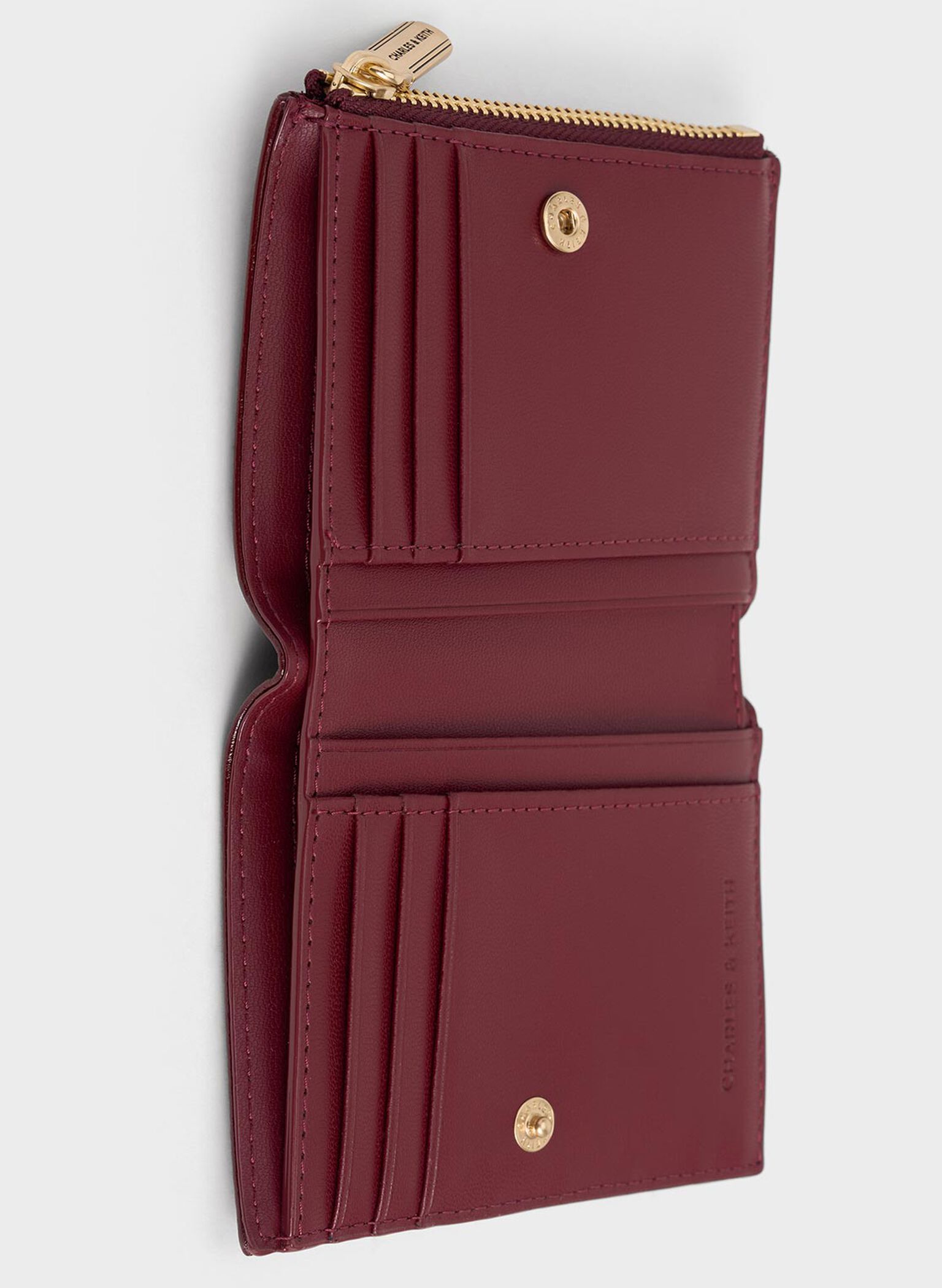 Donna Crinkle-Effect Panelled Top-Zip Wallet, Burgundy, hi-res