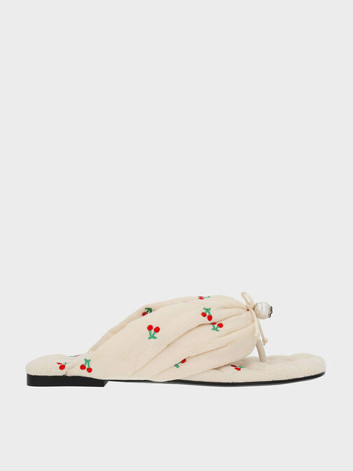 Cherry-Print Pearl-Accent Square-Toe Sandals, Multi, hi-res