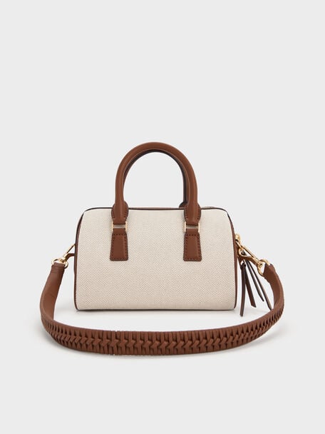 Everleigh Canvas Two-Tone Bowling Bag, Taupe Canvas, hi-res