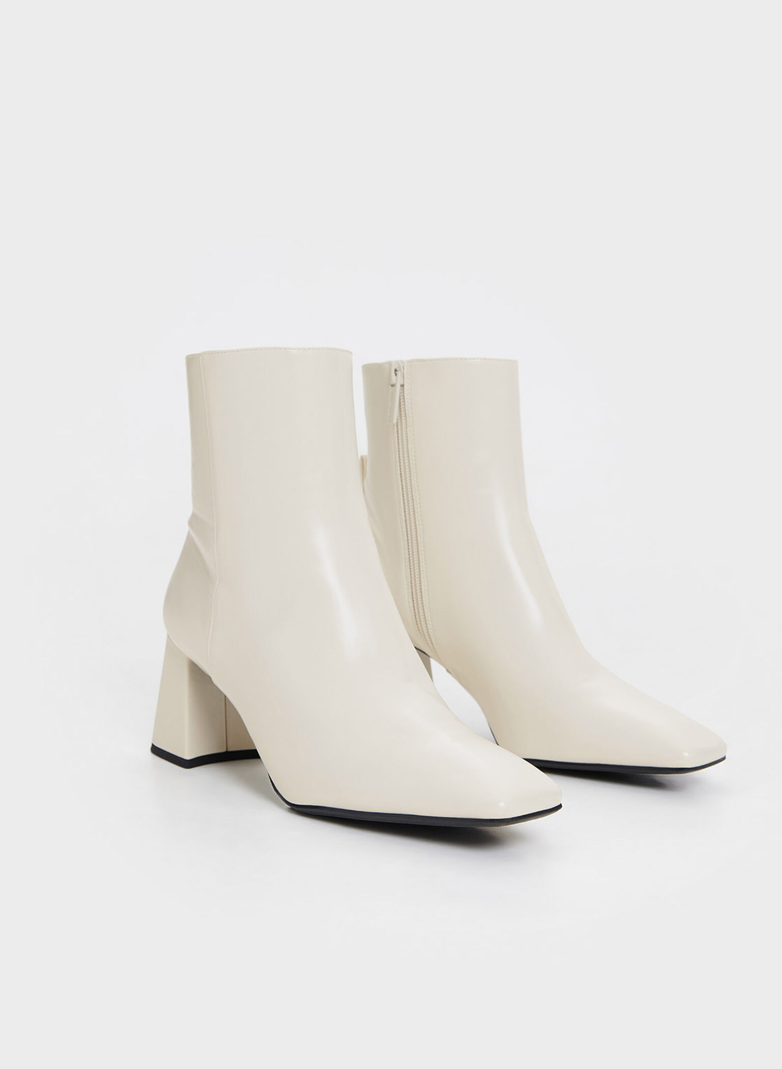 Curved Block Heel Ankle Boots, Chalk, hi-res