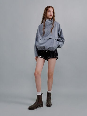 Lando Faux Suede Metallic-Buckle Chelsea Boots, Dark Brown, hi-res