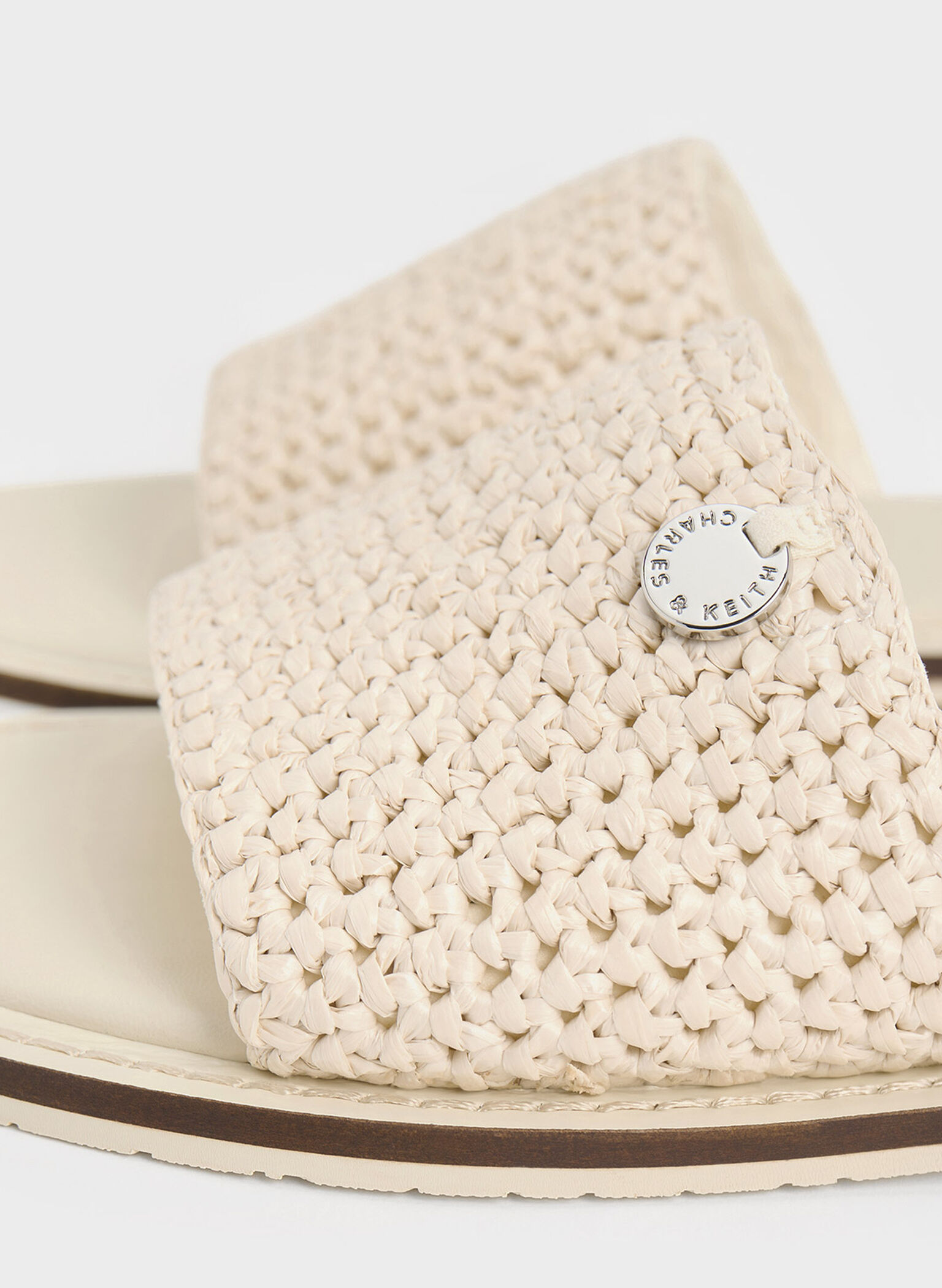 Raffia Woven Slide Sandals, Chalk, hi-res