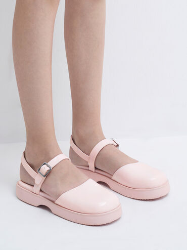 Girls' Ankle-Strap Flats, Light Pink, hi-res