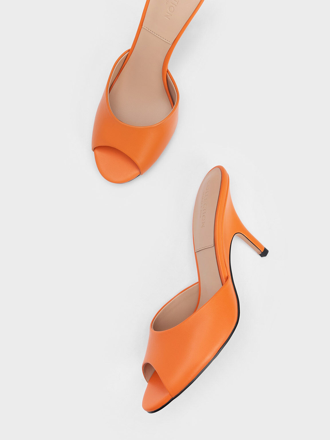 Leather Round Toe Heeled Mules Orange