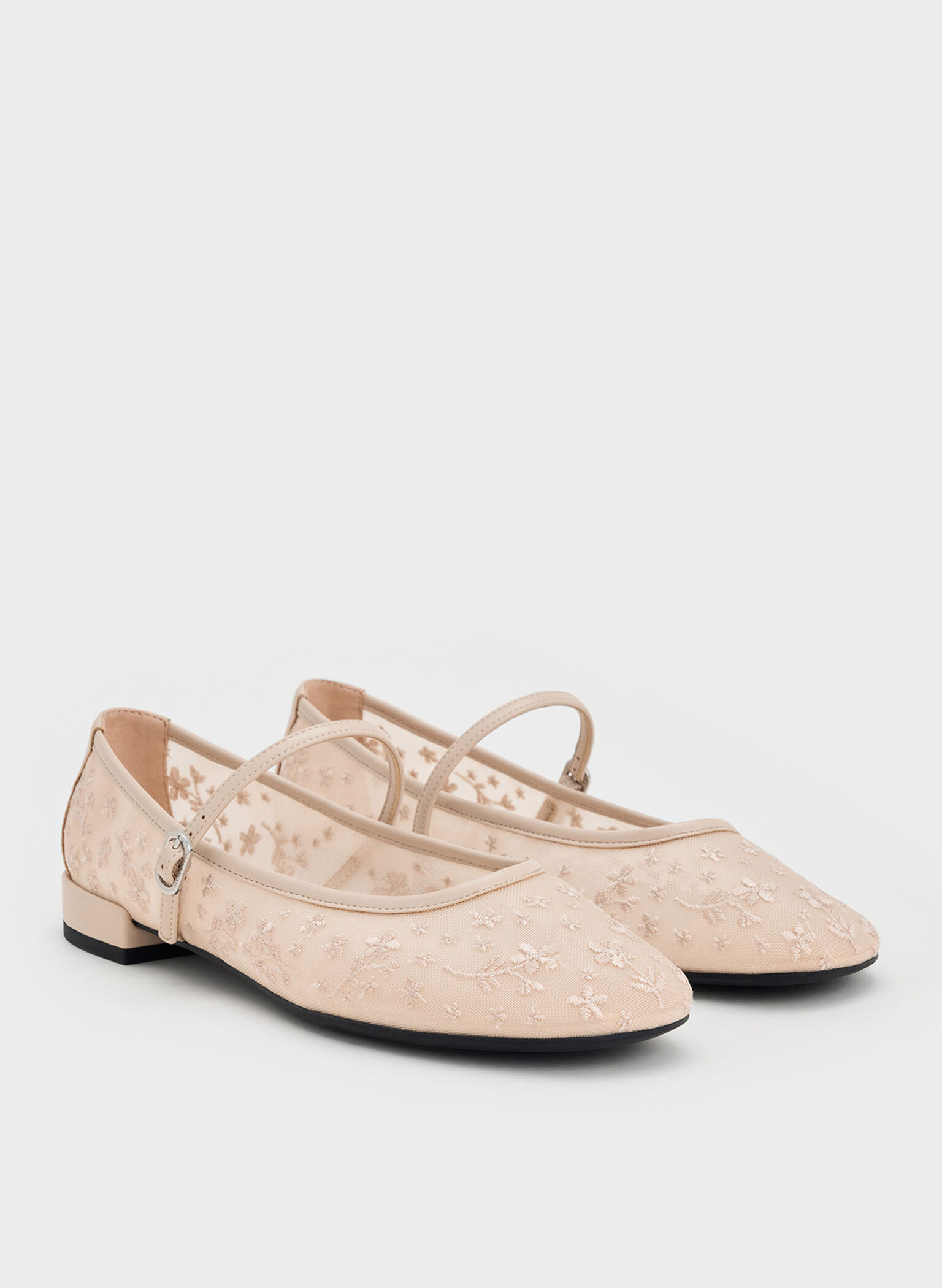 Gertrude Mesh Embroidered Floral Mary Janes, Nude, hi-res