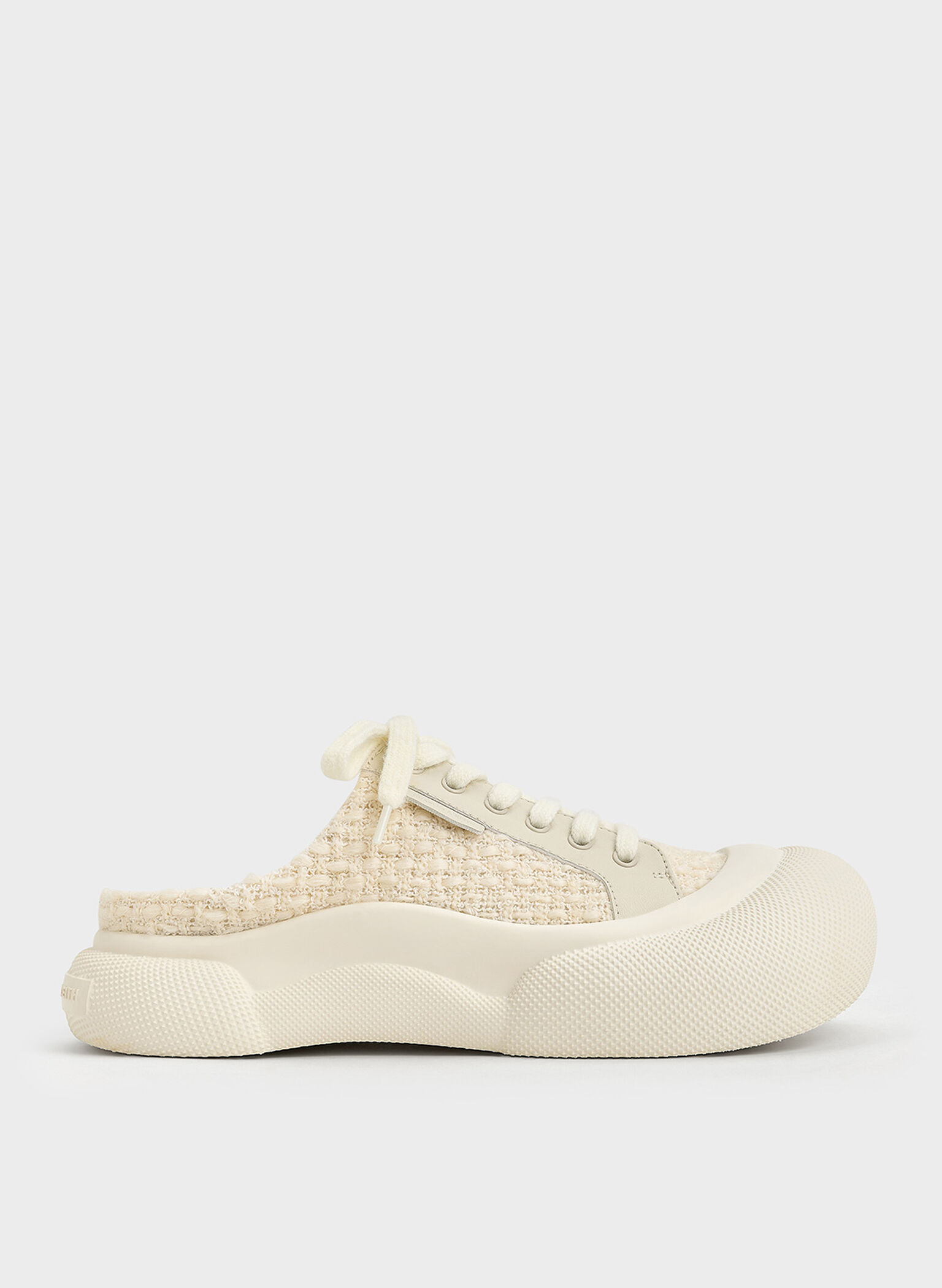Tweed Lace-Up Slip-On Sneakers, Chalk, hi-res
